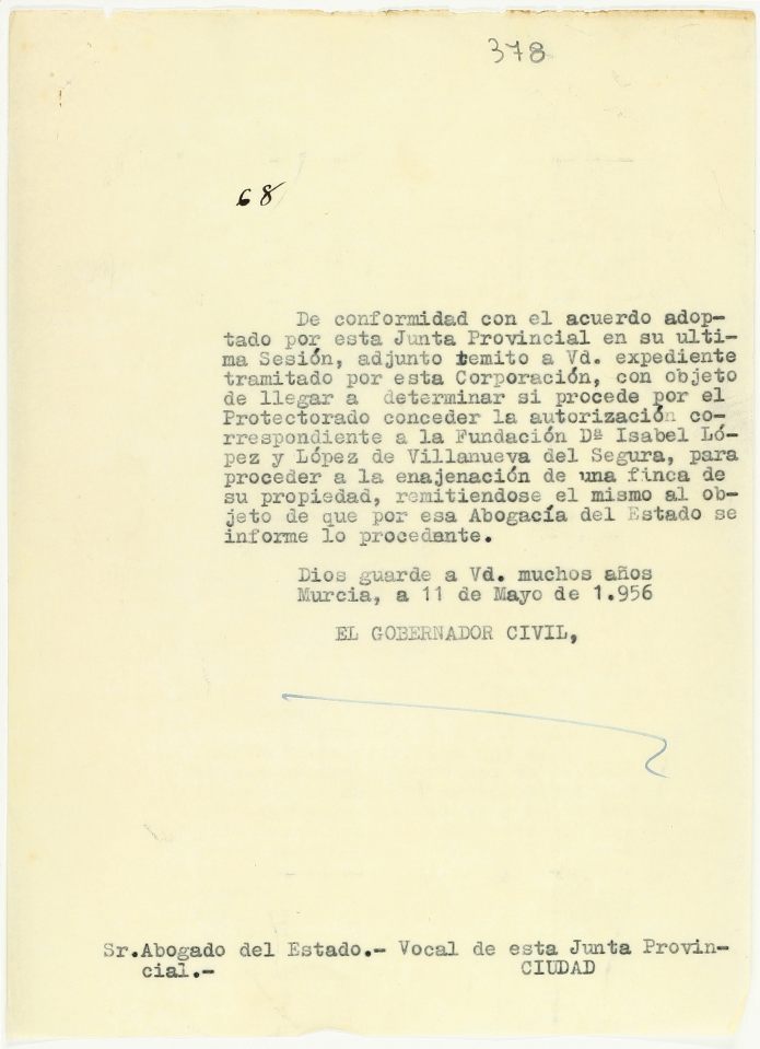 Expediente de investigación por enajenaciones de bienes pertenecientes a la fundación de Isabel López López en Villanueva del Río Segura. años 1924-1957.