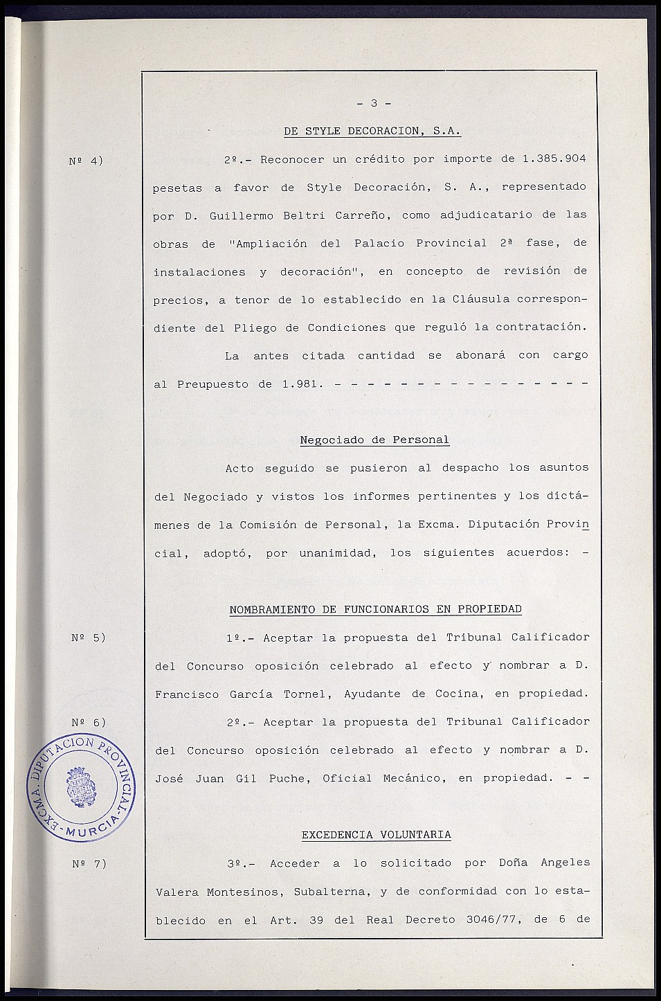 Registro de actas de sesiones del Pleno de la Diputación Provincial de Murcia. Año 1981.
