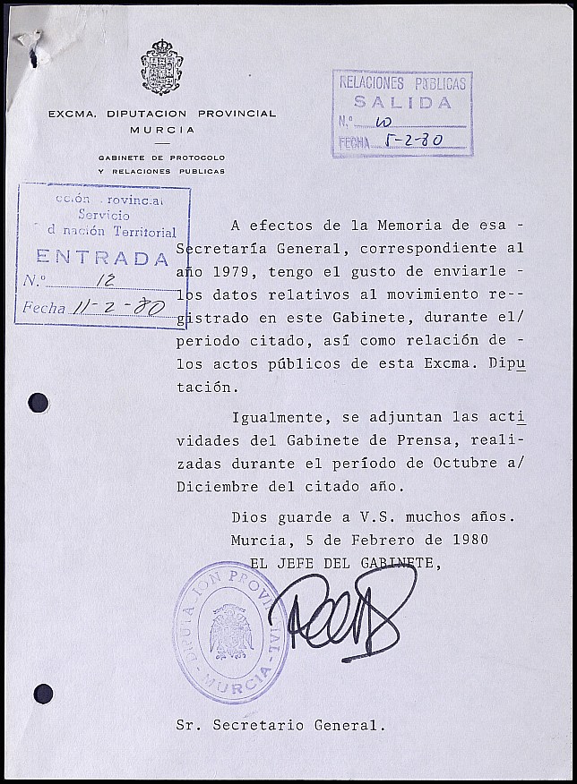 Antecedentes de la memoria de la Diputación Provincial de Murcia de 1979.