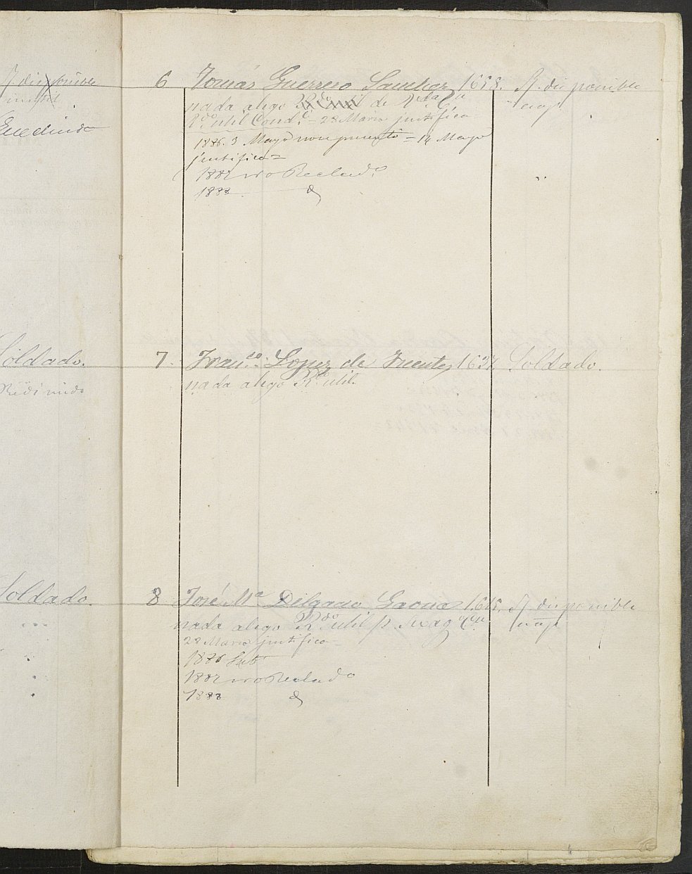 Relación de individuos declarados soldados e ingresados en Caja de la Sección 3ª del Ayuntamiento de Cartagena de 1885.