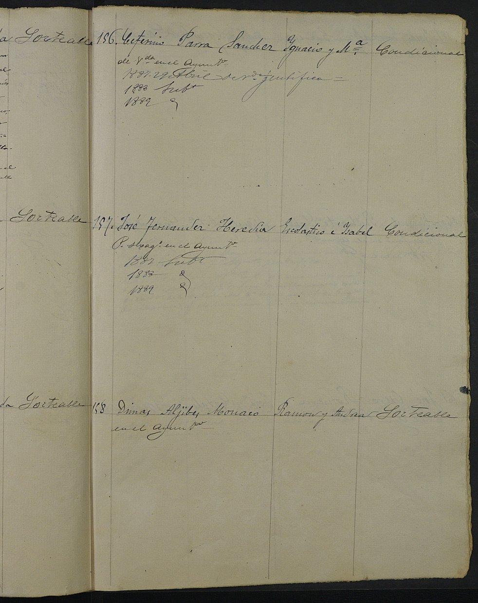 Relación de individuos declarados soldados e ingresados en Caja de la Sección 1ª del Ayuntamiento de Cartagena de 1886.