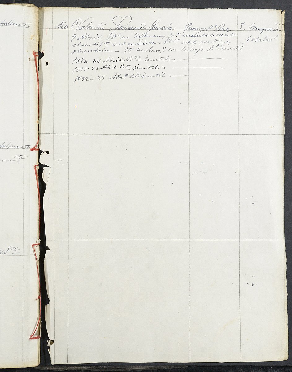 Relación de individuos declarados soldados e ingresados en Caja del Ayuntamiento de Moratalla de 1889.