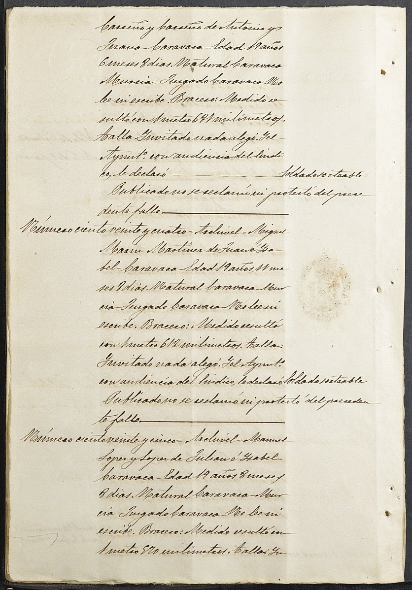 Expediente General de Reclutamiento y Reemplazo de Caravaca de la Cruz. Año 1891.