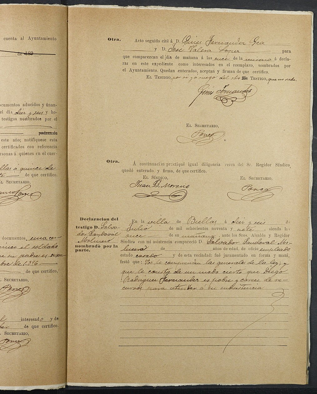 Expediente justificativo de la excepción del servicio militar de José Rodríguez Martínez, mozo del reemplazo de 1893 de Bullas.