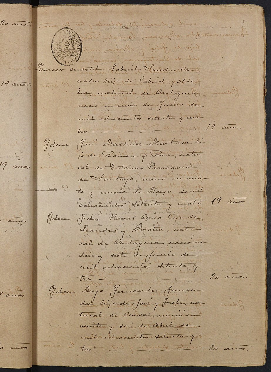 Copia certificada del expediente general de Quintas de la Sección 1ª del Ayuntamiento de Cartagena del reemplazo de 1893.