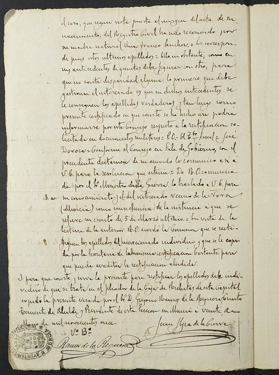 Expediente justificativo de la excepción del servicio militar de Isidoro Franco Sánchez, mozo del reemplazo de 1893 de Murcia.