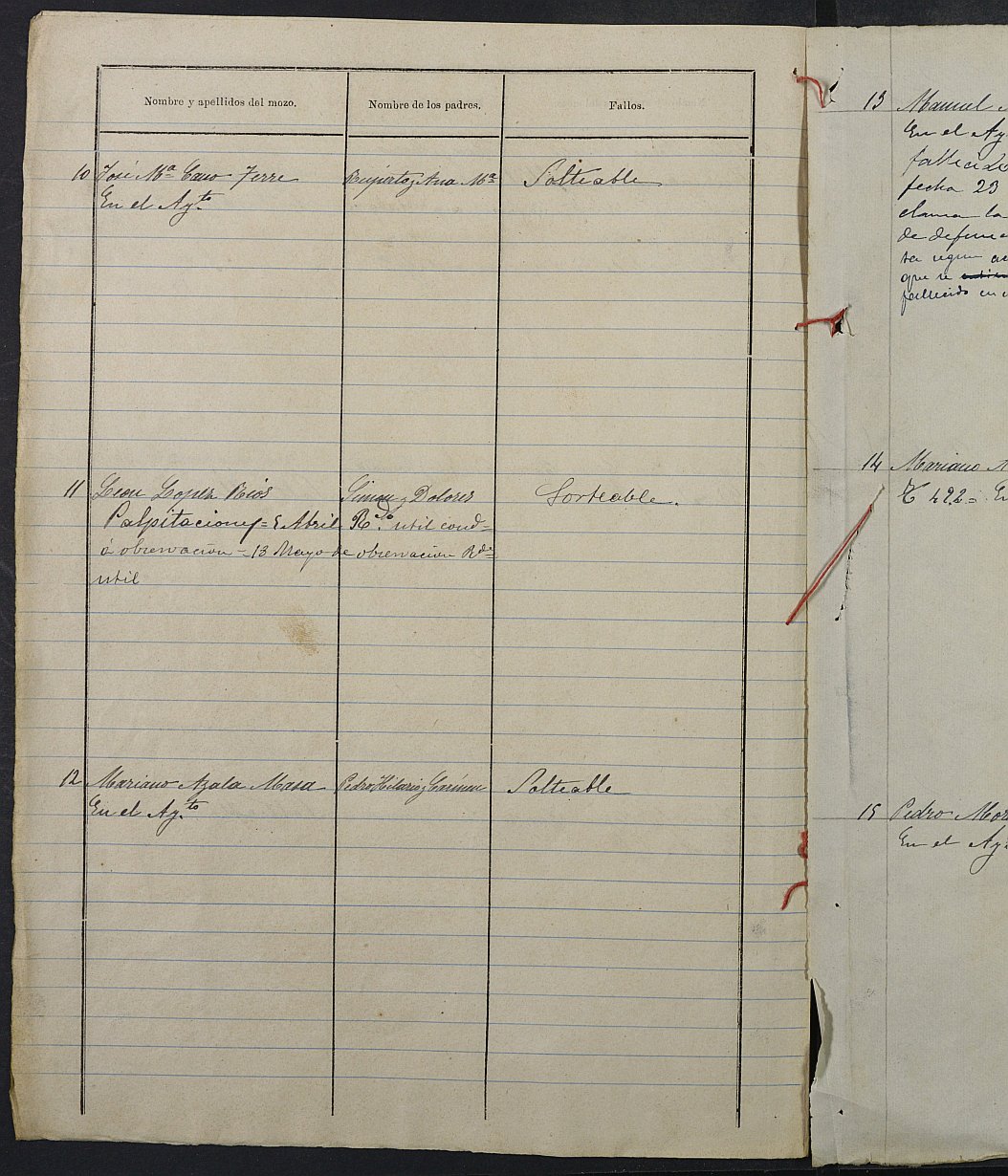 Relación de individuos declarados soldados e ingresados en Caja del Ayuntamiento de Ojós de 1893.