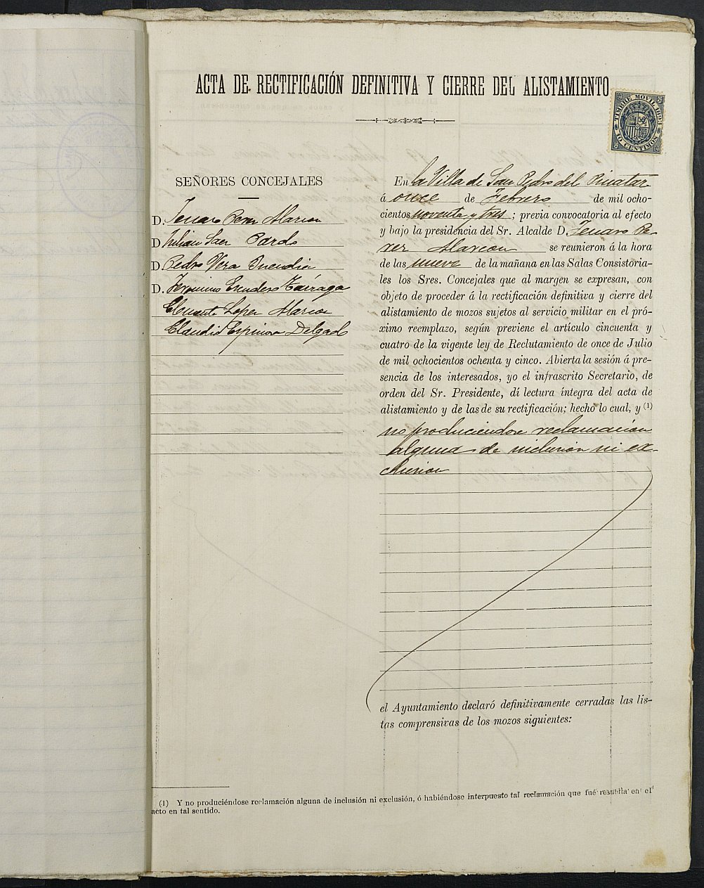 Expediente General de Reclutamiento y Reemplazo de Pinatar. Año 1893.