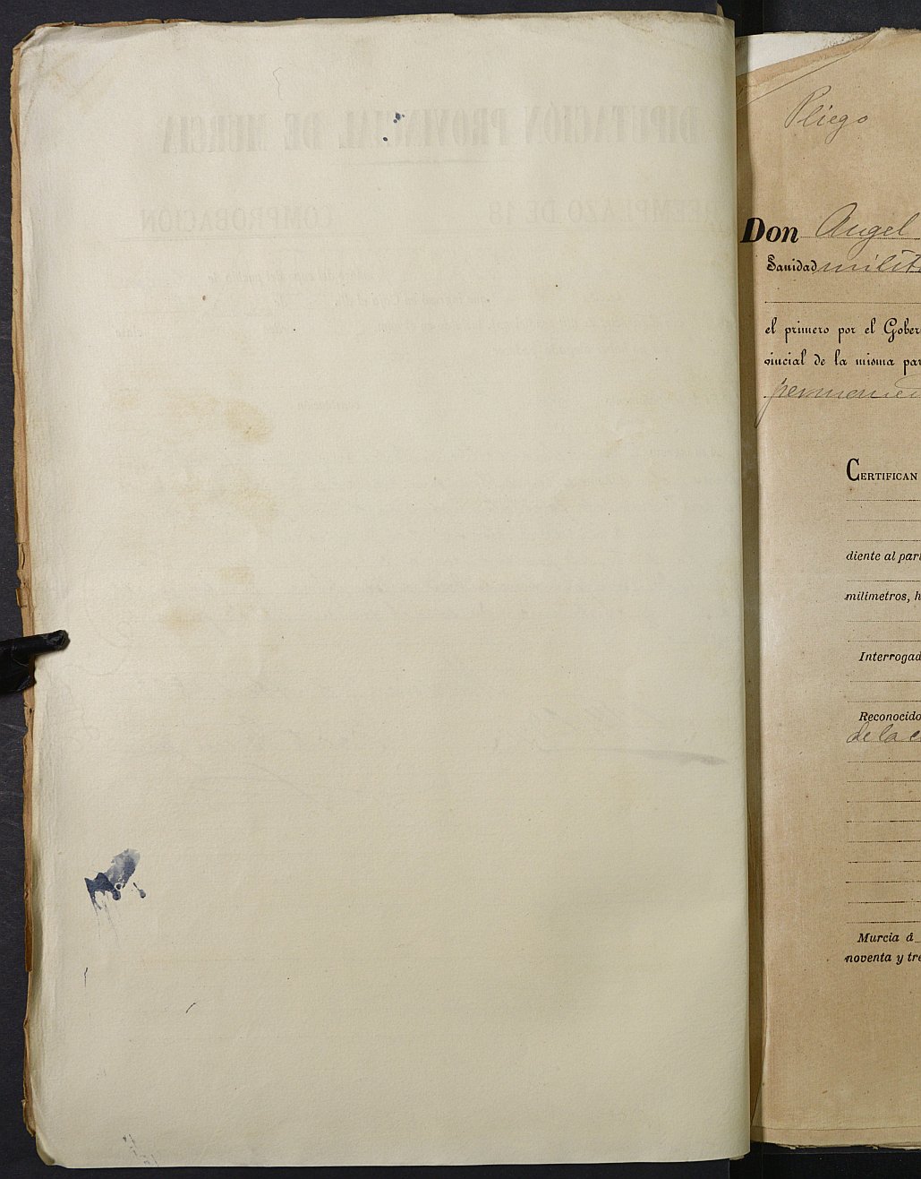 Copia certificada del expediente general de Quintas del Ayuntamiento de Pliego del reemplazo de 1893.