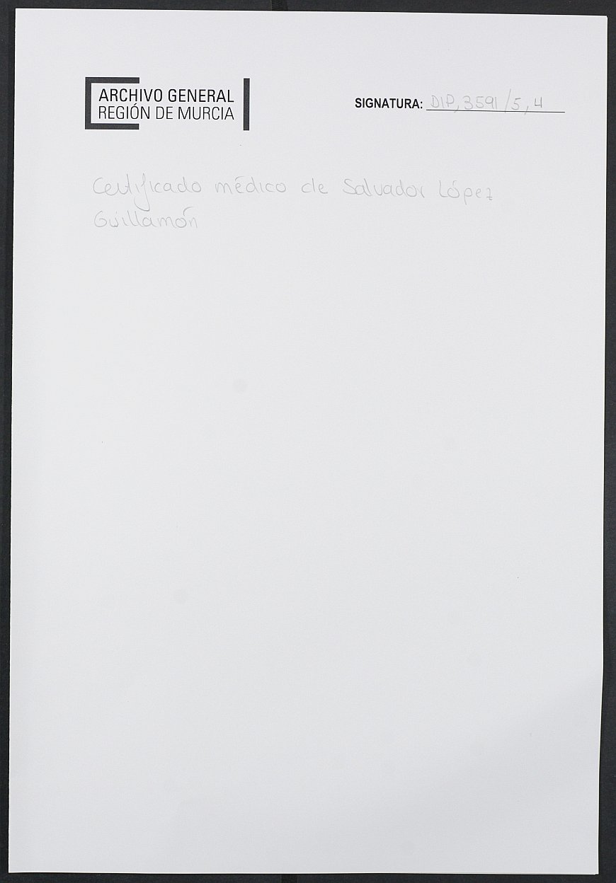 Certificado médico de Salvador López Guillamón para la excepción del servicio militar, mozo del reemplazo de 1894 de Campos del Río.