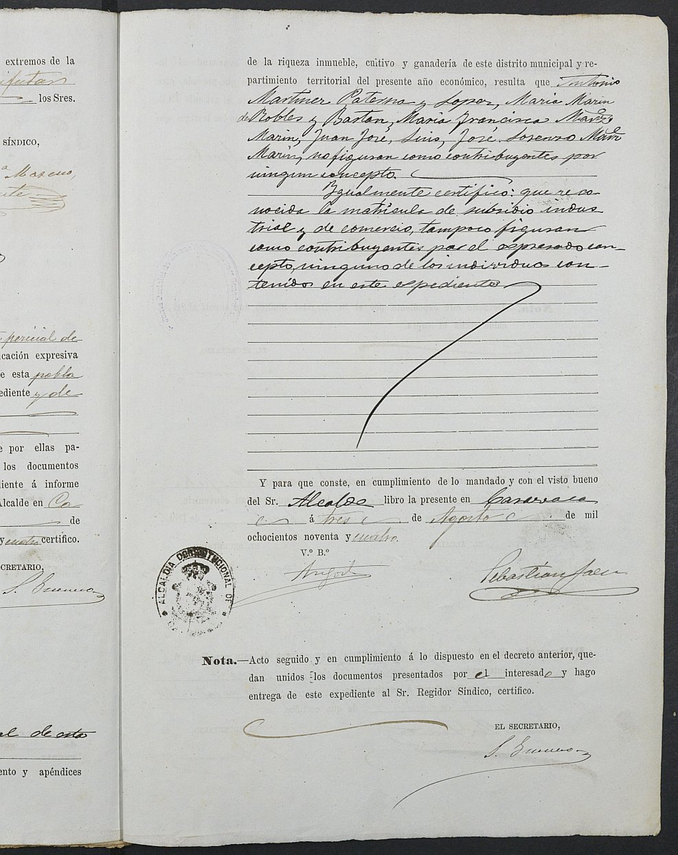 Expediente justificativo de la excepción del servicio militar de Luis Julio Martínez Marín, mozo del reemplazo de 1894 de Caravaca de la Cruz.