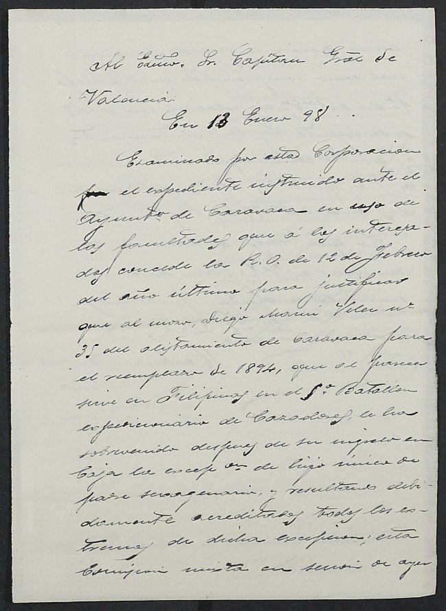 Expediente justificativo de la excepción del servicio militar de Diego Marín Vélez, mozo del reemplazo de 1894 de Caravaca de la Cruz.