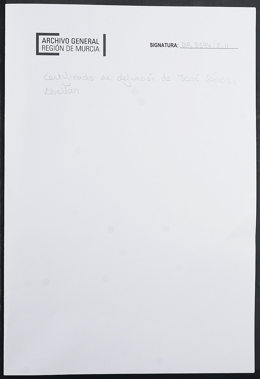 Certificado de defunción de de José Sánchez Abellán para la excepción del servicio militar, mozo del reemplazo de 1894 de Jumilla.