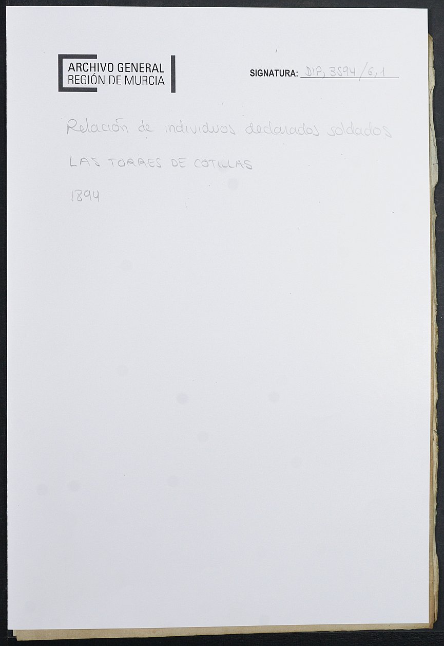 Expediente General de Reclutamiento y Reemplazo de La Torres de Cotillas. Año 1894.