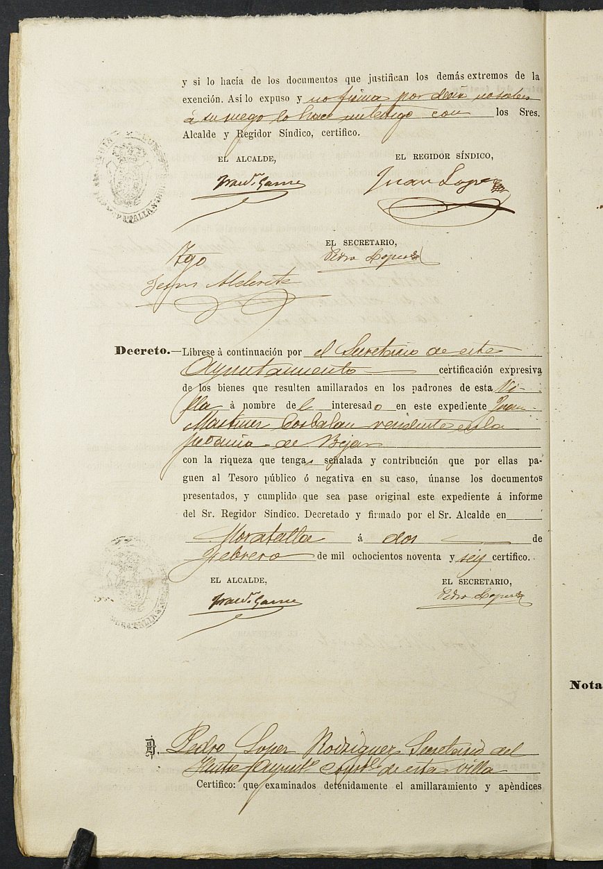 Expediente justificativo de la excepción del servicio militar de Juan Martínez Sánchez, mozo del reemplazo de 1895 de Moratalla.
