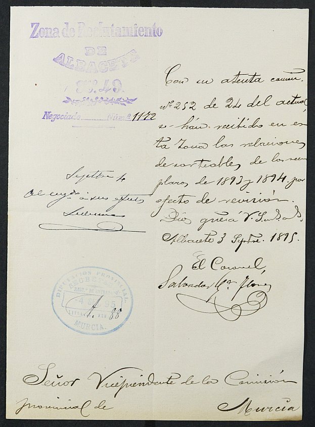 Relaciones de mozos de la Caja de Reclutas de Albacete de los reemplazos de 1893 y 1894 que deben de realizan revisón de la excepción del servicio militar.