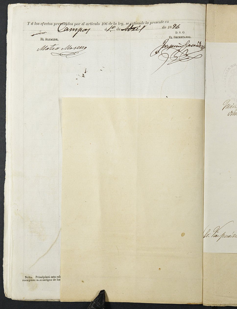 Copia certificada del expediente general de Quintas del Ayuntamiento de Campos del Río del reemplazo de 1896.