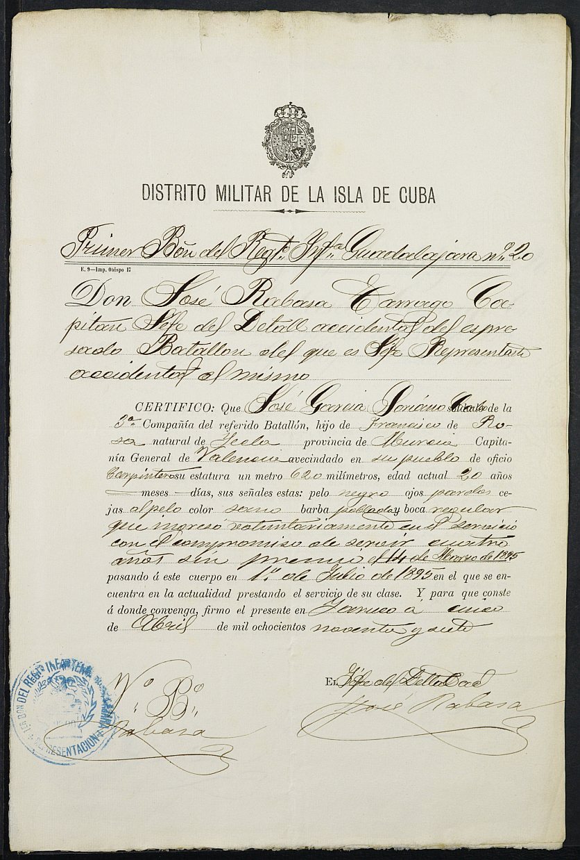 Expediente justificativo de la excepción del servicio militar de José García Soriano, mozo del reemplazo de 1896 de Yecla.