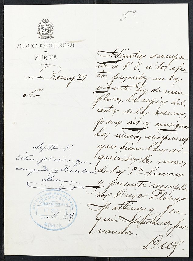 Copia certificada del expediente general de Quintas de la Sección 5ª del Ayuntamiento de Murcia del reemplazo de 1895.