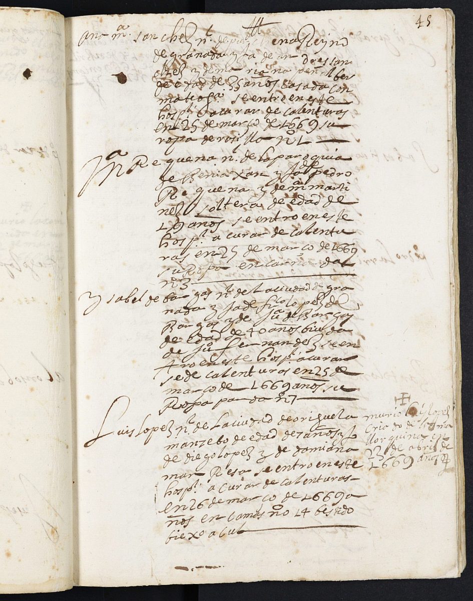 Registro de entrada de enfermos del Hospital. (Hombres y Mujeres). Años 1667-1677.