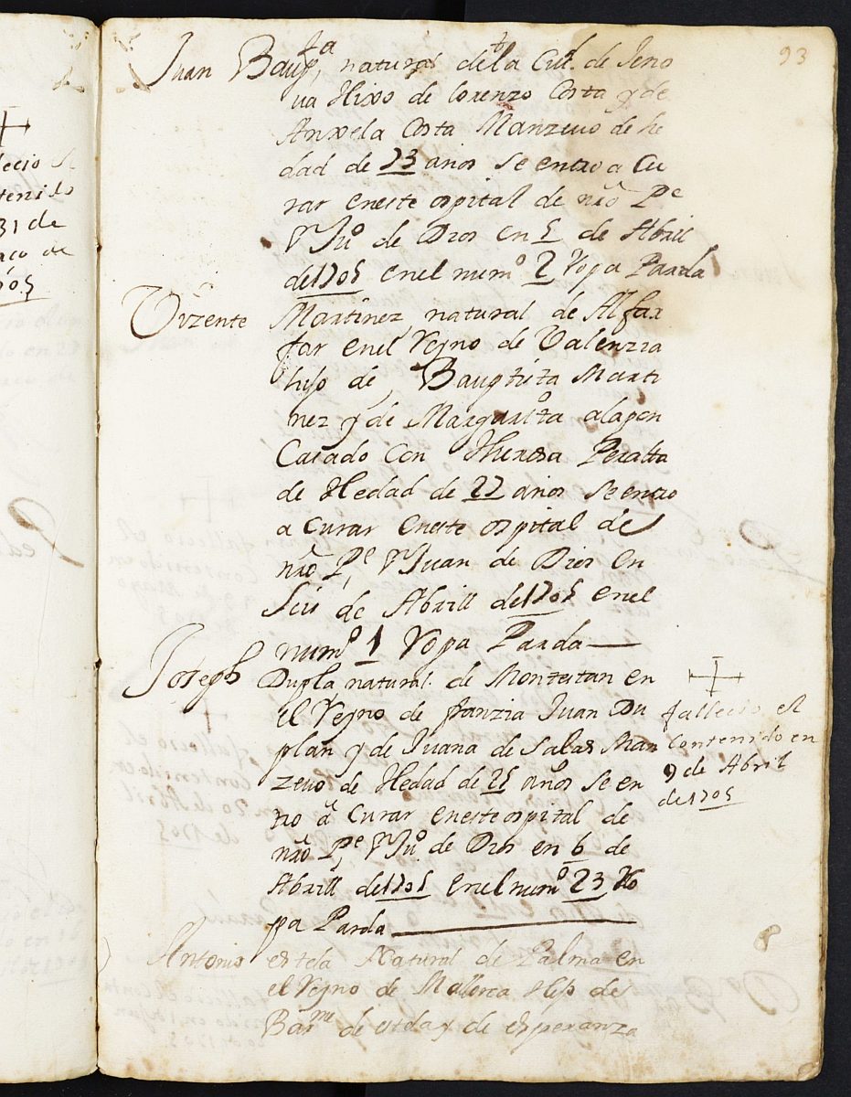 Registro de entrada de enfermos del Hospital. (Hombres y Mujeres). Años 1702-1706.