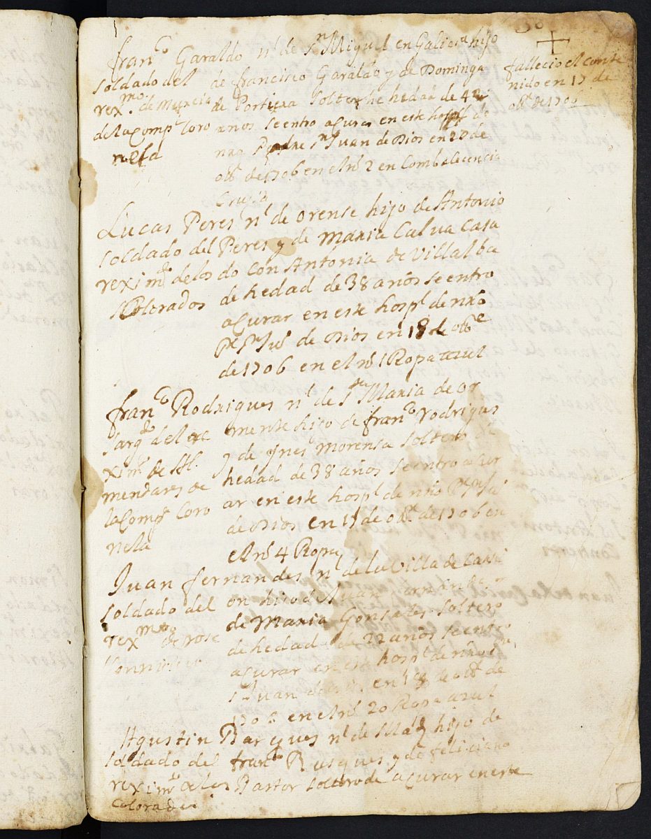 Registro de entrada de enfermos del Hospital. (Hombres, Mujeres y Militares). Años 1706-1717.