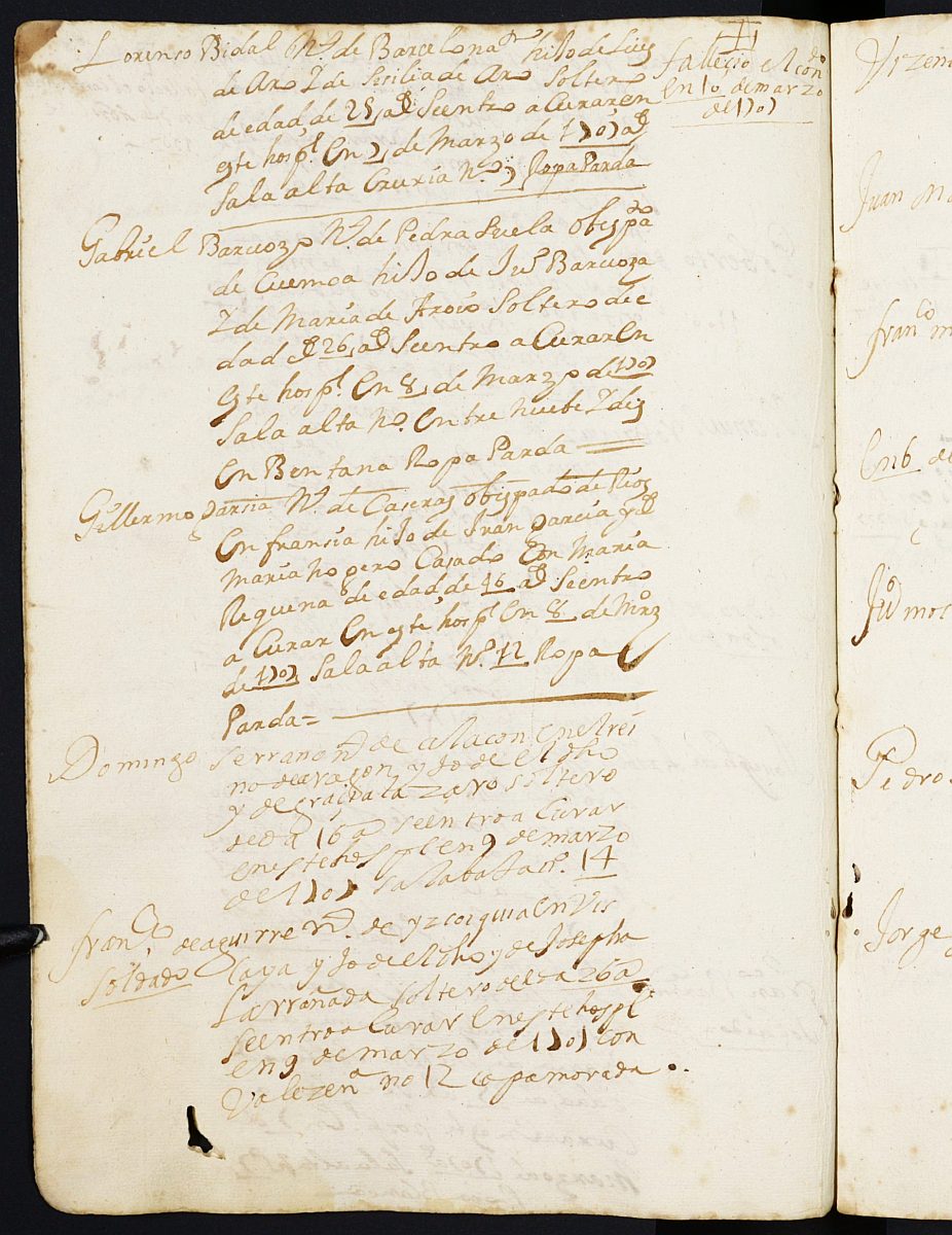 Registro de entrada de enfermos del Hospital. (Hombres, Mujeres y Militares). Años 1706-1717.