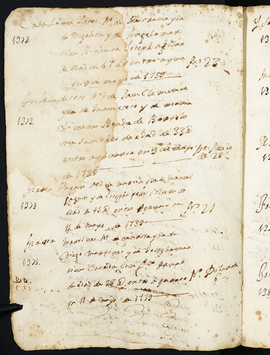 Registro de entrada de enfermos del Hospital. (Mujeres). Años 1739-1750.