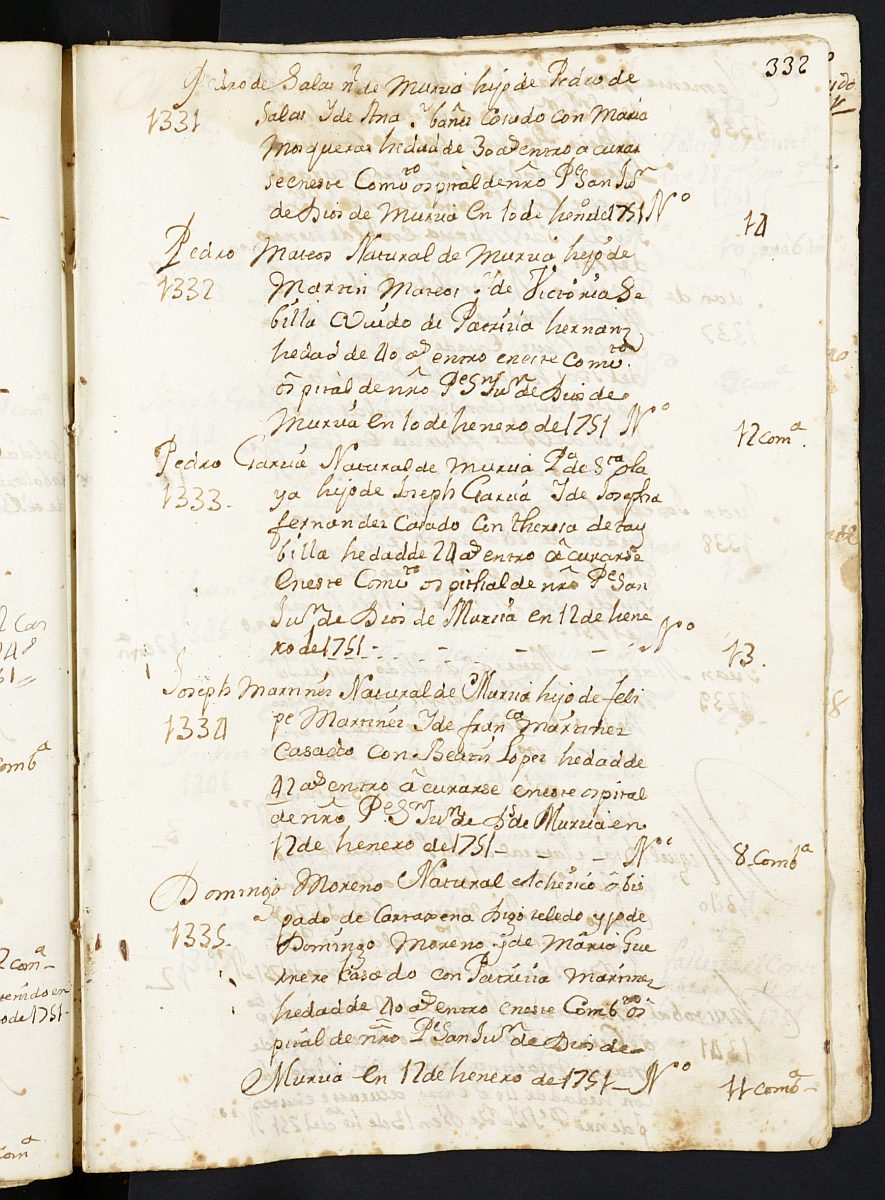 Registro de entrada de enfermos del Hospital. (Hombres y Militares). Años 1744-1751.