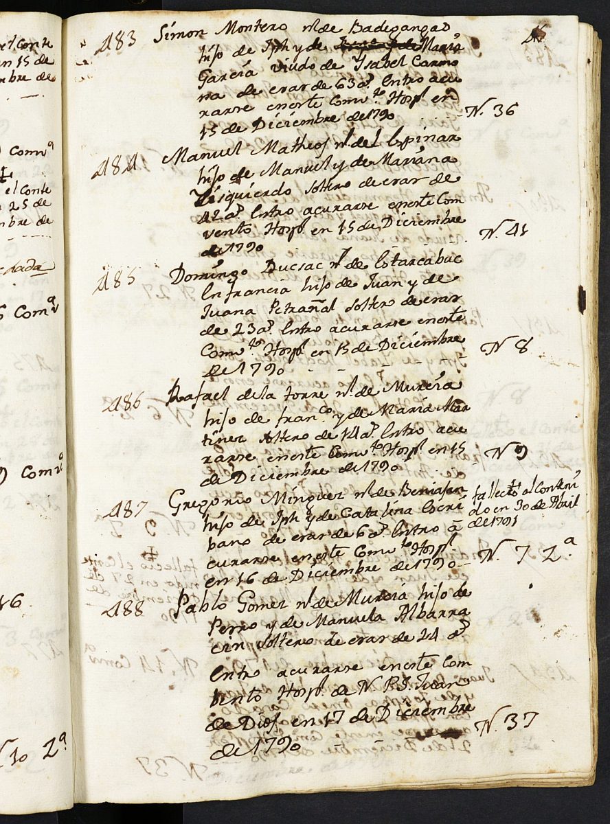 Registro de entrada de enfermos del Hospital. (Hombres). Años 1790-1797.