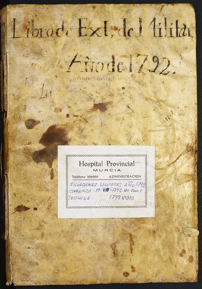 Registro de entrada y salida de enfermos del Hospital. (Militares). Años 1792, julio-1799 octubre.