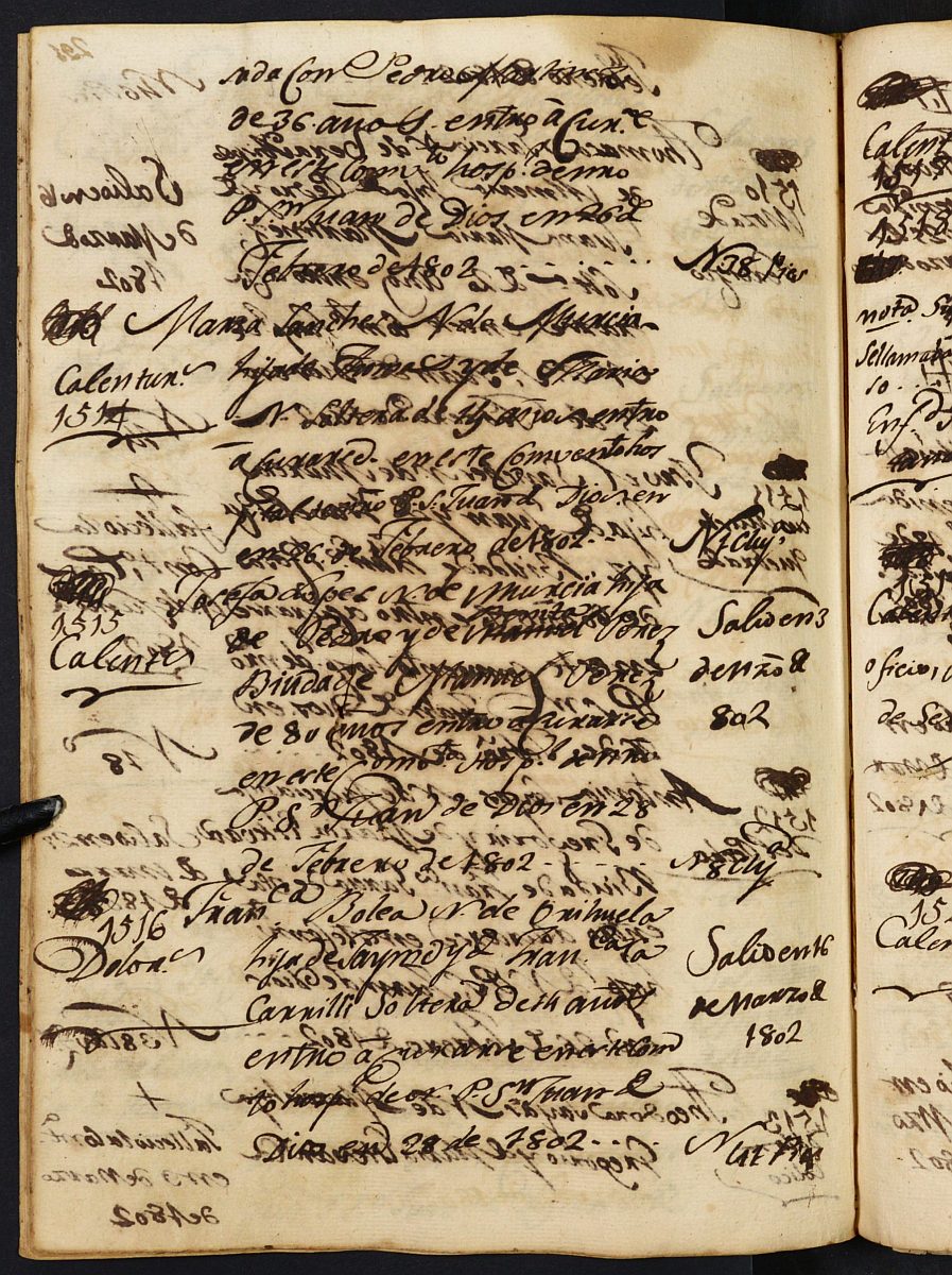 Registro de entrada y salida de enfermos del Hospital. (Mujeres). Años 1799, diciembre-1803, mayo.
