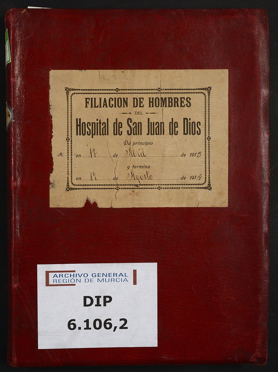 Registro de entrada y salida de enfermos del Hospital. (Hombres). Años 1913, abril-1914, agosto.