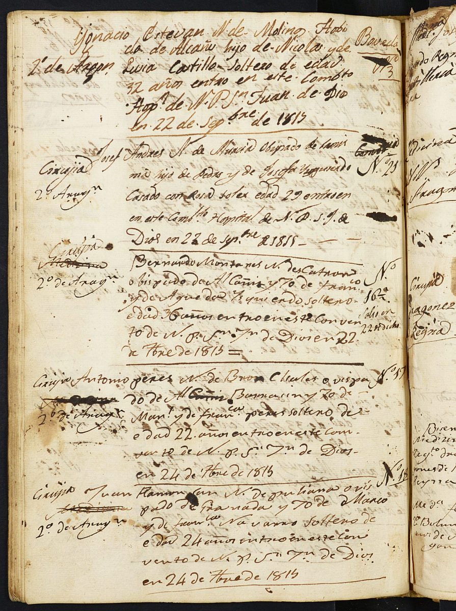Registro de entrada y salida de enfermos del Hospital. (Militares). Años 1809, febrero-1816, enero.