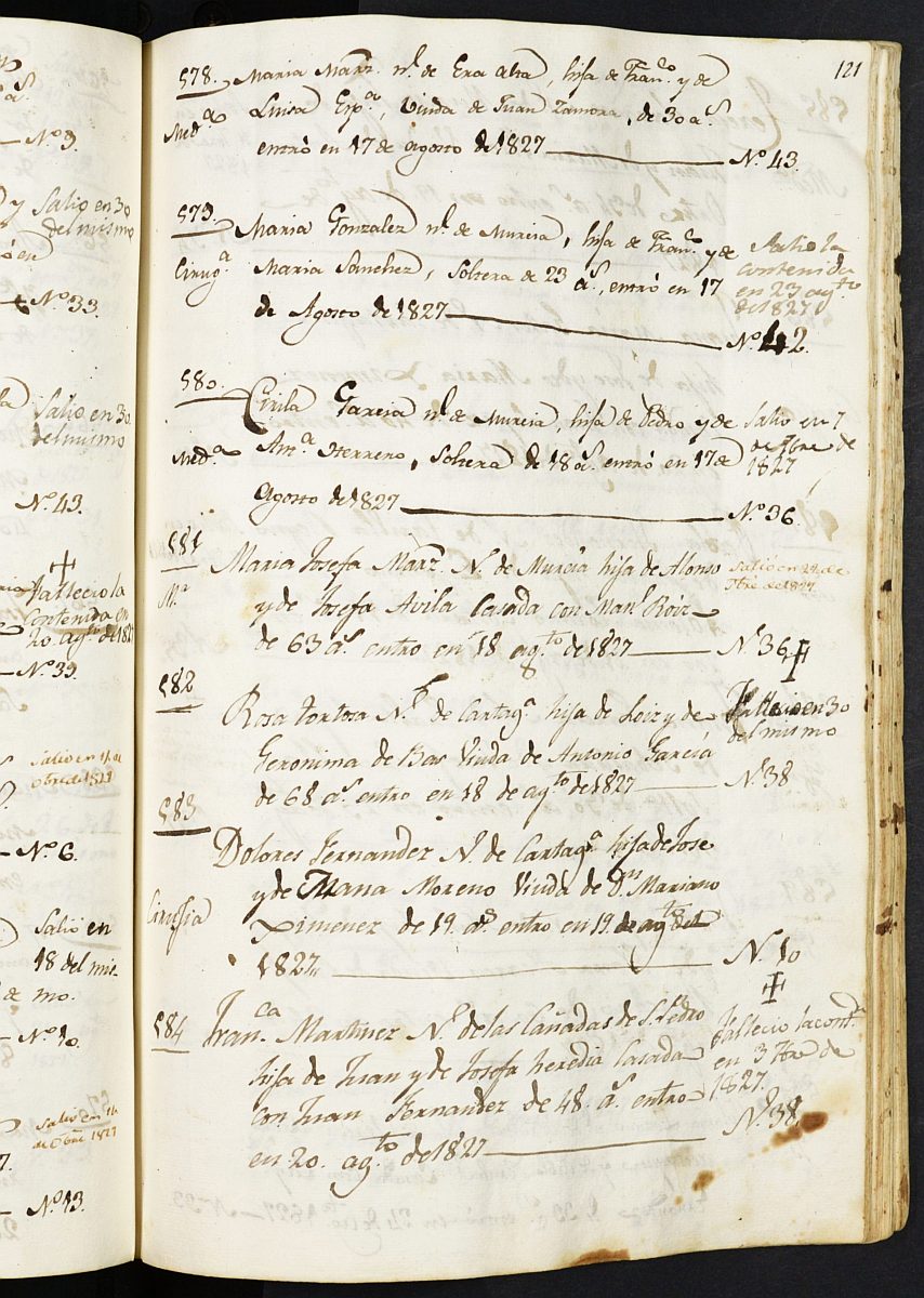 Registro de entrada y salida de enfermos del Hospital. (Mujeres). Años 1823, julio-1834, septiembre.
