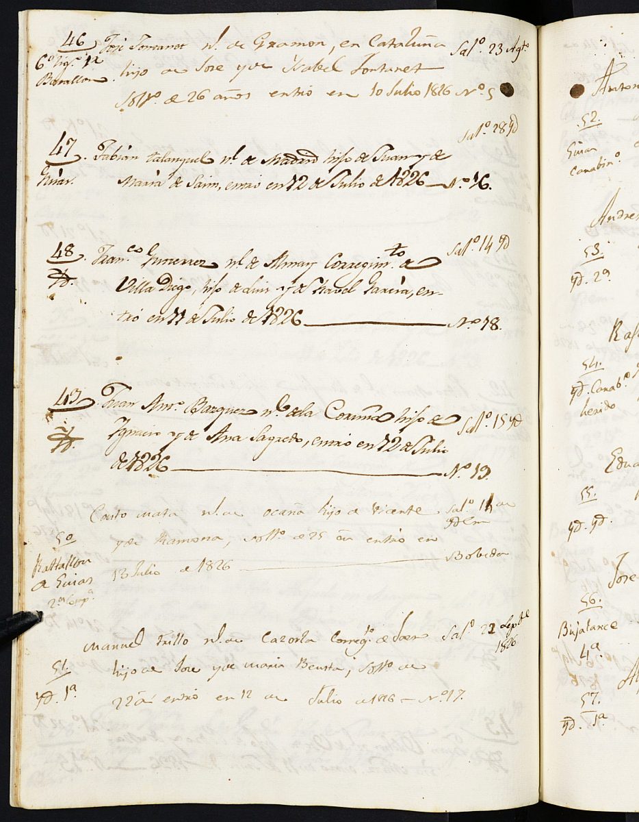 Registro de entrada y salida de enfermos del Hospital. (Militares). Años 1823, noviembre-1837, octubre.