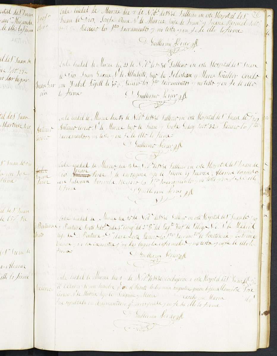 Registro de defunciones del Hospital. Años 1841-1851.