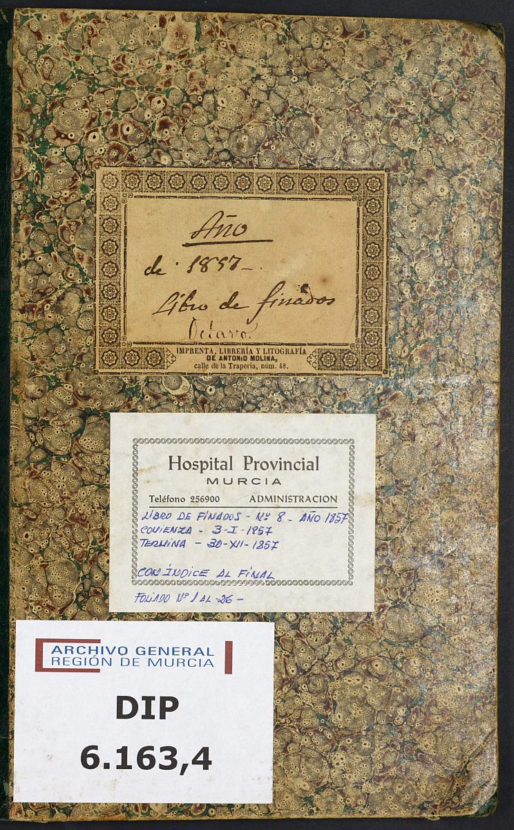 Registro de defunciones del Hospital. Año 1857.