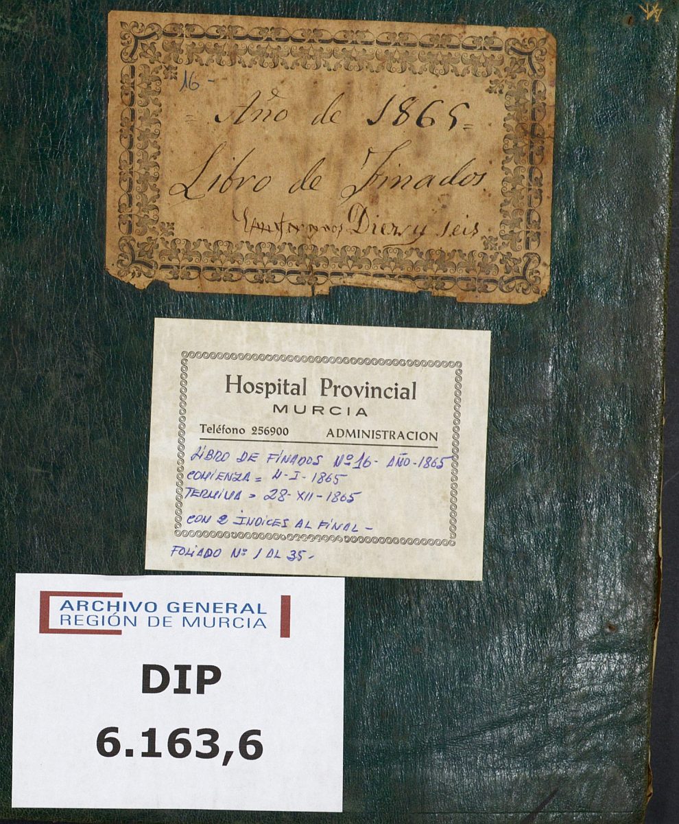 Registro de defunciones del Hospital. Año 1865.