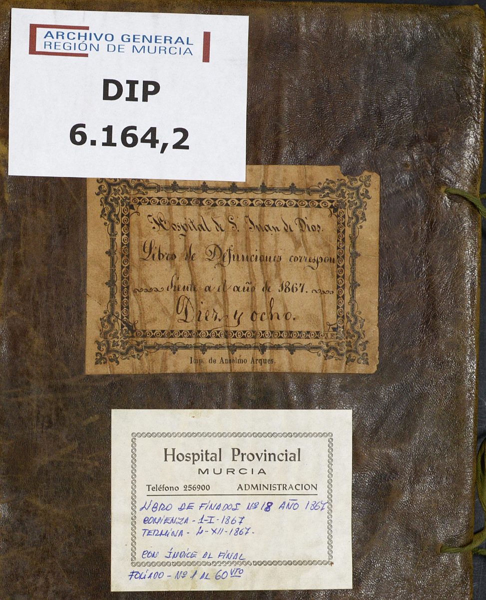 Registro de defunciones del Hospital. Año 1867.