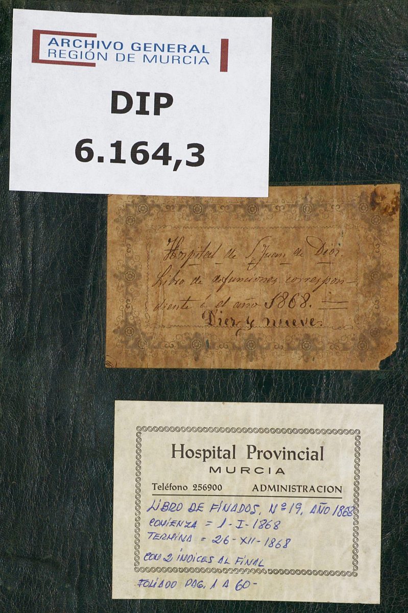 Registro de defunciones del Hospital. Año 1868.