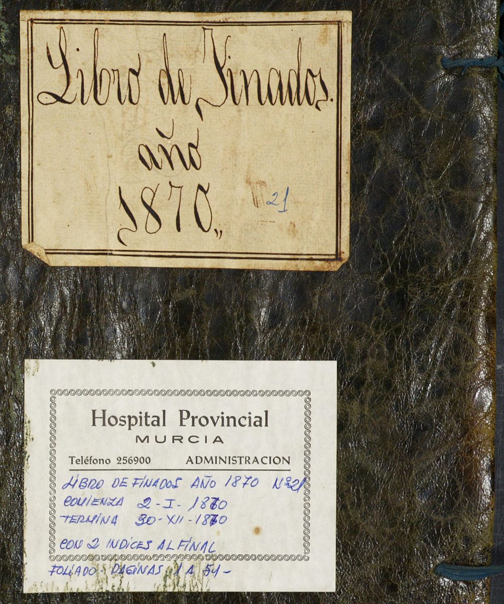 Registro de defunciones del Hospital. Año 1870.