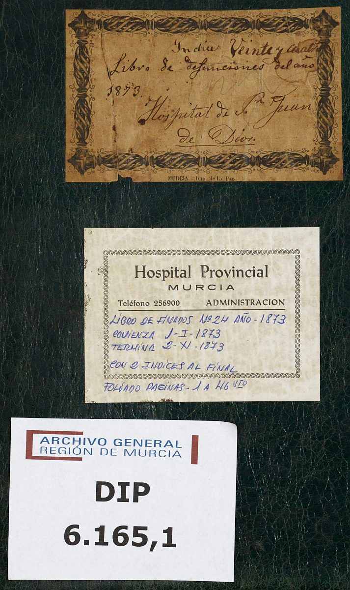Registro de defunciones del Hospital. Año 1873, enero-noviembre.
