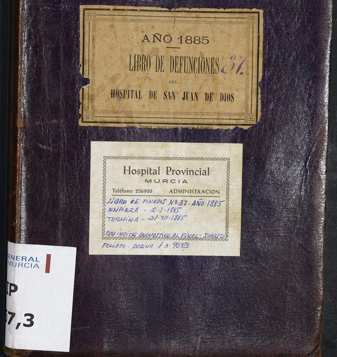 Registro de defunciones del Hospital. Año 1885.