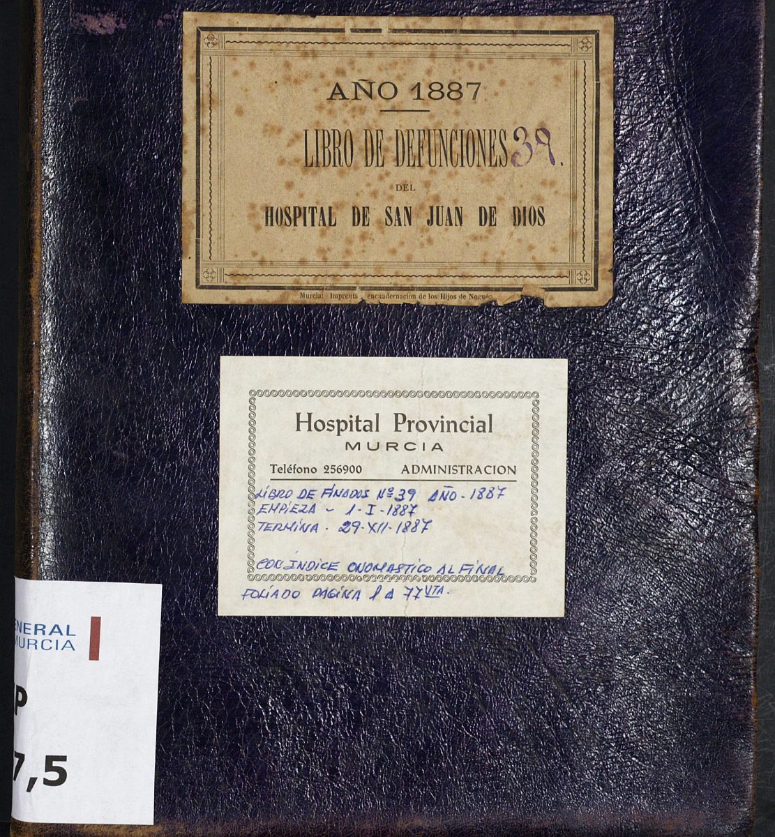 Registro de defunciones del Hospital. Año 1887.