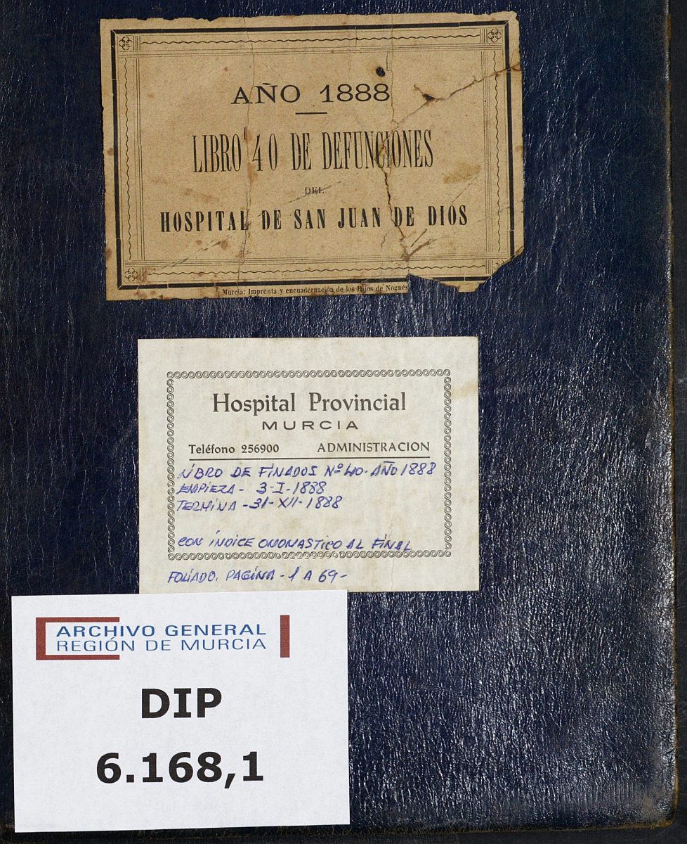 Registro de defunciones del Hospital. Año 1888.