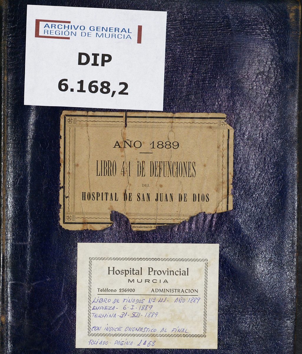Registro de defunciones del Hospital. Año 1889.