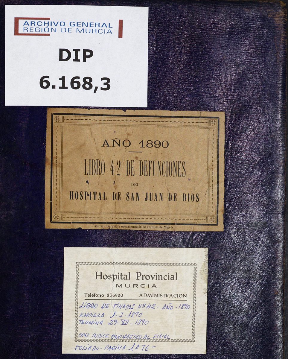 Registro de defunciones del Hospital. Año 1890.