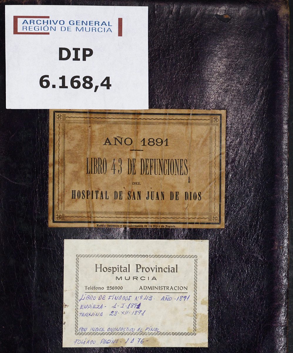Registro de defunciones del Hospital. Año 1891.