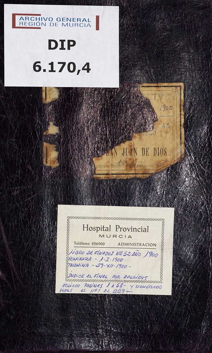 Registro de defunciones del Hospital. Año 1900.